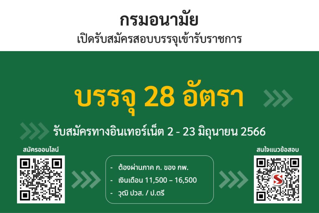 กรมอนามัย เปิดรับสมัครสอบบรรจุเข้ารับราชการ 28 อัตรา (บรรจุหลายจังหวัด) รับสมัครทางอินเทอร์เน็ต ตั้งแต่วันที่ 2-23 มิถุนายน 2566